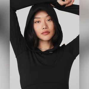 ALO Yoga Black Hooded Long-Sleeve Top